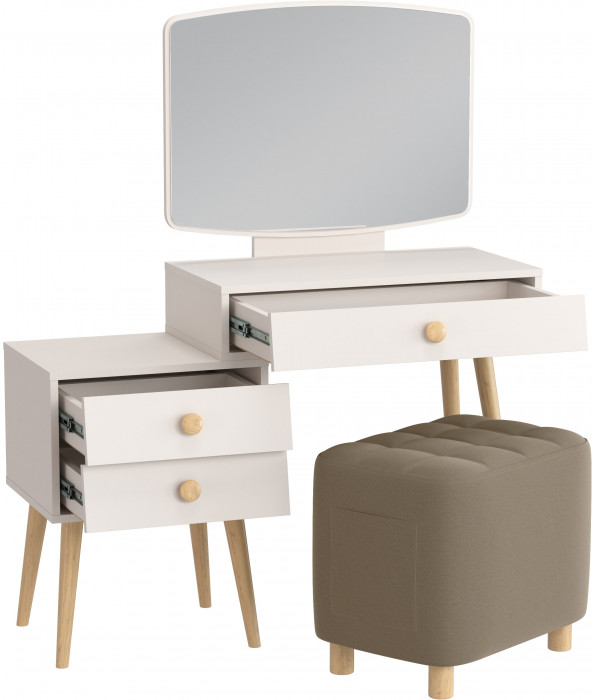 Афина Спальня 4-25901М1к.с. Трюмо + Банкетка 6-5127ТКВорех Вики, цвет кашемир серый/ткань орех, ШхГхВ 105х38,6х129 + 53х40х46 см., универс. сб.