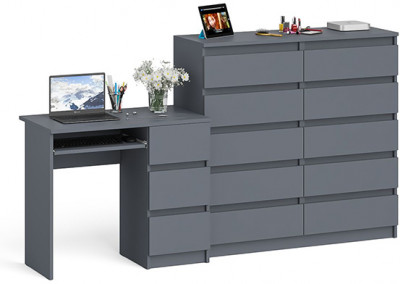 Мори Стол компьютерный МС-6 правый + Комод МК1200.10, цвет графит, ШхГхВ 210,4х50х115 см., выдвижные ящики справа, НЕ универсальная сборка