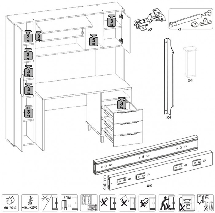 Стол компьютерный Комфорт 12.95N + кресло 103 чёрное, цвет дуб сонома/сатин, ШхГхВ 162х60,3х180 см., НЕ универсальная сборка