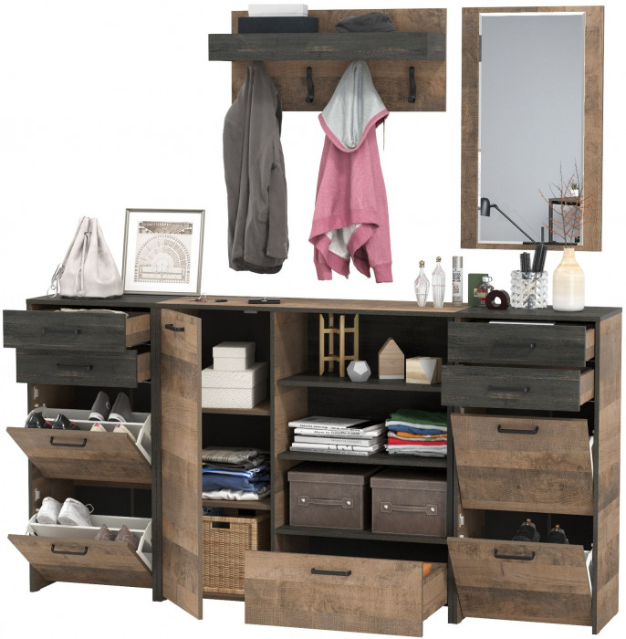 Трувор Прихожая 167, цвет дуб гранж песочный/интра, ШхГхВ 209х37х195 см., универсальная сборка