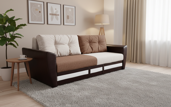 Диван-еврокнижка Амстердам, 160х195, пружинный блок, рогожка/экокожа, комби