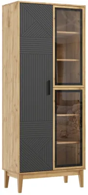 Шкаф-витрина "Флэш" (рамка AGT), Крафт золотой/Браш графит