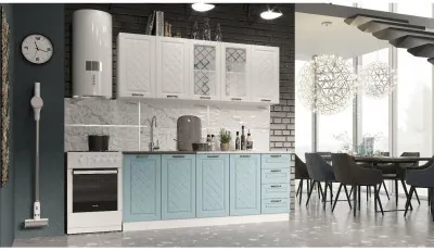 Кухня МДФ Агава 2000, Акация белая/Аква