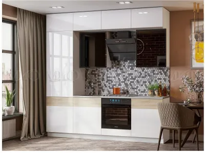 Кухня МДФ Техно-5 2,4 (Сонома / Белый глянец / белый)