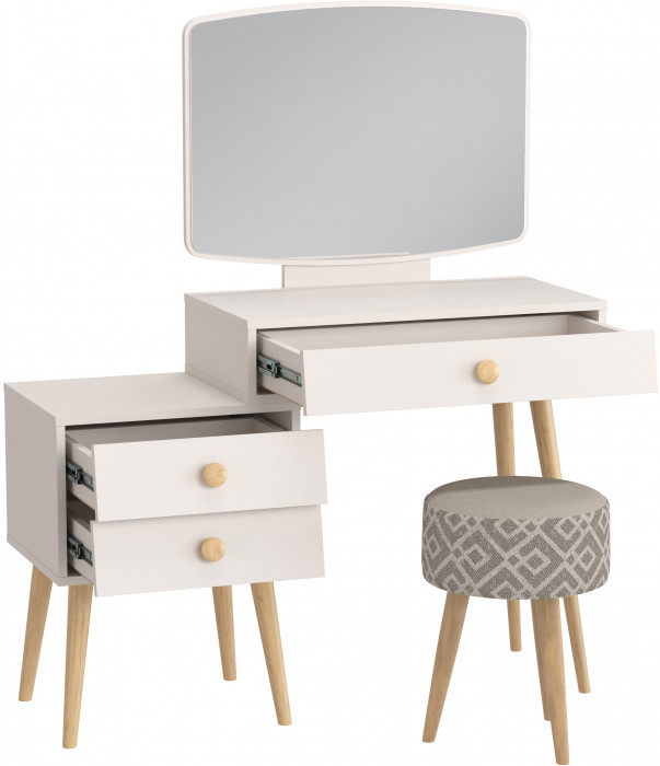 Афина Спальня 4-25901М1к.с. Трюмо + Банкетка 6-5132ТКсерая Юна, цвет кашемир серый/ткань серая, ШхГхВ 105х38,6х129 + 33х33х45 см., универс. сб.