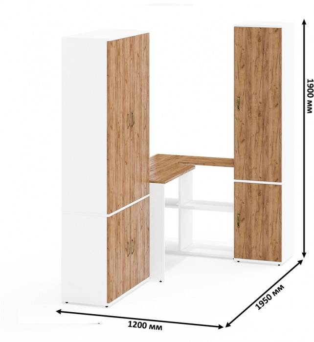 Лидер-8 Шкаф МД 20Б + Стол + Пенал 22Б, белый шагрень/крафт золото
