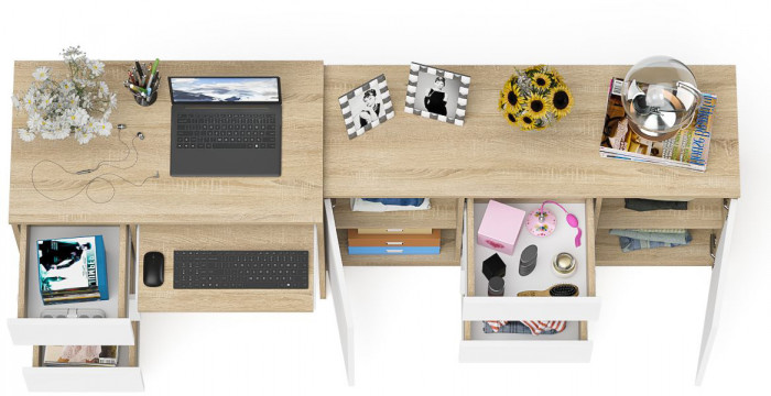 Мори Стол компьютерный МС-6 левый + Комод МК1200.3, цвет дуб сонома/белый, ШхГхВ 210,4х50х76,6 см., выдвижные ящики слева, НЕ универсальная сборка