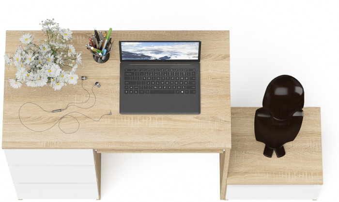 Мори Стол компьютерный МС-6 левый + Тумба ТМП400.1, цвет дуб сонома/белый, ШхГхВ 130,4х50х76,6 см., выдвижные ящики слева, НЕ универсальная сборка