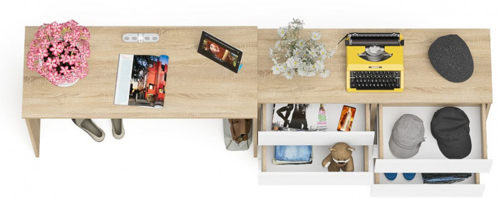 Мори Стол письменный МСП1200.1 + Комод МК1200.6, цвет дуб сонома/белый, ШхГхВ 240,8х50х76,6 см., универсальная сборка