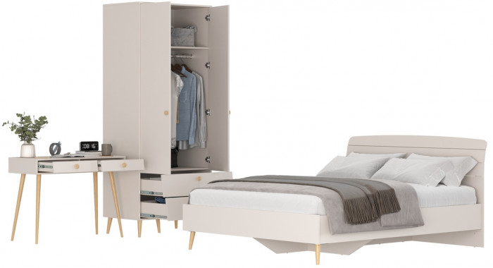 Афина Спальня 07-1600, цвет кашемир серый, сп.м. 1600х2000 мм., б/м, основание есть - фанера