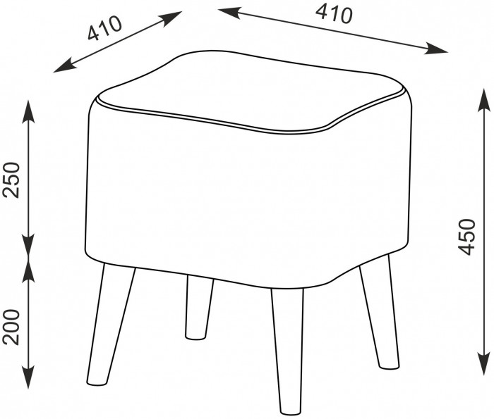 Банкетка 6-5133ТКВмол Куби, цвет ткань молоко, ШхГхВ 41х41х45 см.(квадратная банкетка на четырёх ножках), цвет ножек: иней