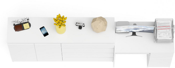 Мори Стол компьютерный МС-1 правый + Комод МК1600.1, цвет белый, ШхГхВ 250,4х50х94 см., выдвижной ящик справа, НЕ универсальная сборка