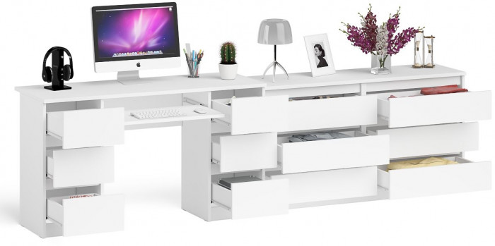 Мори Стол компьютерный МС-2 + Комод МК1380.6, цвет белый, ШхГхВ 273,4х50х76,6 см., универсальная сборка