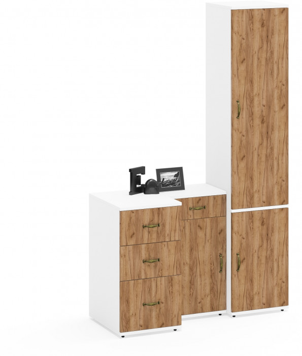 Лидер-8 Пенал МД 21Б + Тумба МД 3.15 + Тумба МД 3.16, белый шагрень/крафт золото