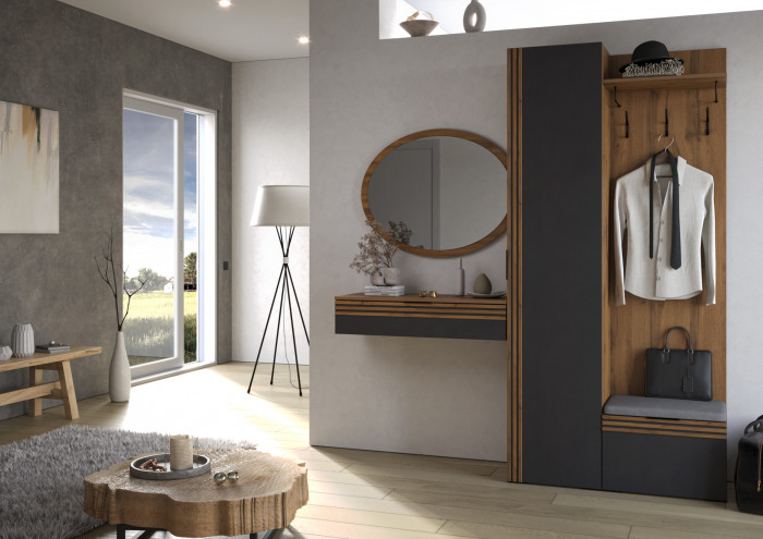 Прихожая Нао, набор №3, Дуб вотан/Графит, Вотан, Simple 27