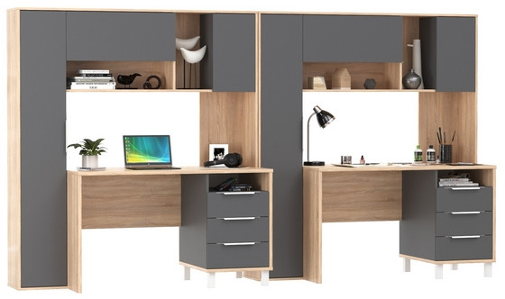 Стол компьютерный Комфорт 12.95N + Стол компьютерный Комфорт 12.95N, цвет дуб сонома/тёмно-серый, ШхГхВ 324х60,3х180 см., НЕ универсальная сборка