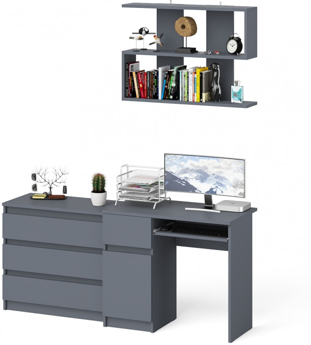 Мори Стол компьютерный МС-1 левый + Комод МК800.1 + Полка 900, цвет графит, ШхГхВ 170,4х50х209,6 см., НЕ универсальная сборка