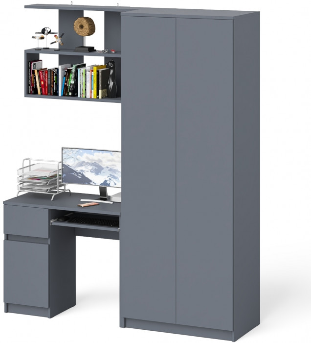 Мори Стол компьютерный МС-1 левый + Шкаф МШ800.1 + Полка 900, цвет графит, ШхГхВ 170,4х50,4х209,6 см., НЕ универсальная сборка