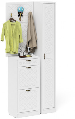 Прихожая П-6 Компоновка № 24, белая шагрень/фасады МДФ белое дерево фрезеровка ромб