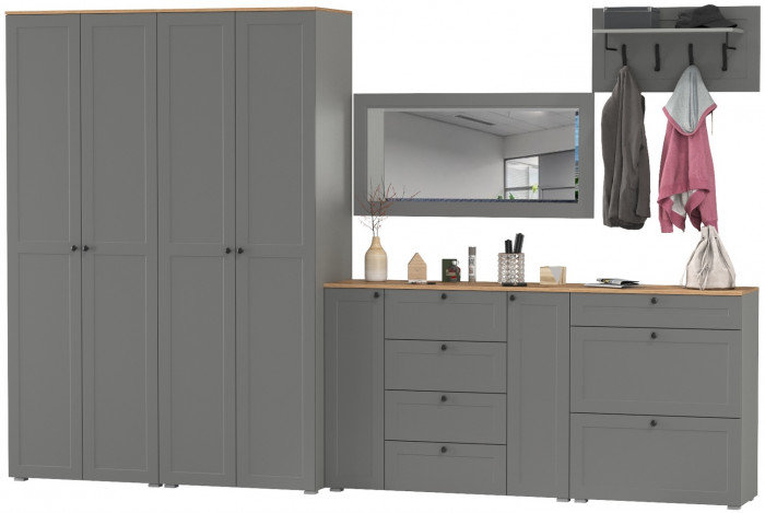 Остин Прихожая 60, цвет серый графит/дуб крафт золотой, ШхГхВ 360х54,3х229,6 см., универсальная сборка