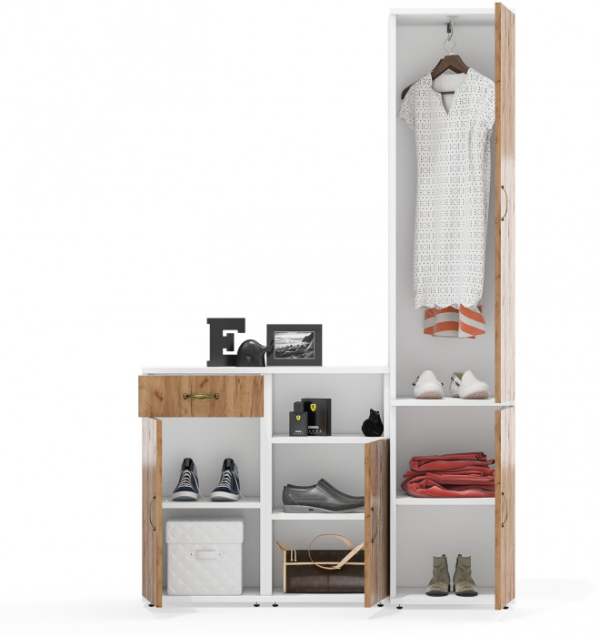 Лидер-8 Пенал МД 21Б + Тумба МД 3.15 + Тумба МД 3.19, белый шагрень/крафт золото