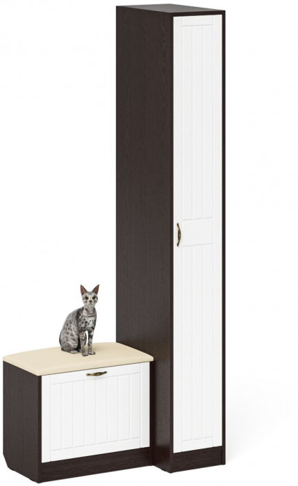 Прихожая П-6 Компоновка № 39, цвет венге/фасады МДФ белое дерево фрезеровка прованс, ШхГхВ 90х50х210 см., универсальная сборка