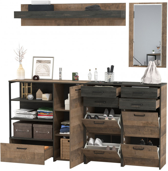 Трувор Прихожая 177, цвет дуб гранж песочный/интра, ШхГхВ 209х37х195 см., универсальная сборка