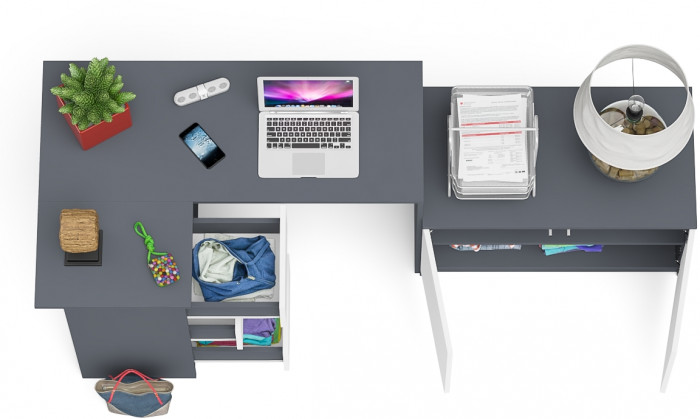 Мори Стол компьютерный МС-16 левый + Тумба МА900.1, цвет графит/белый, ШхГхВ 214,8х84,9х76,6 см., выдвижные ящики слева, НЕ универсальная сборка