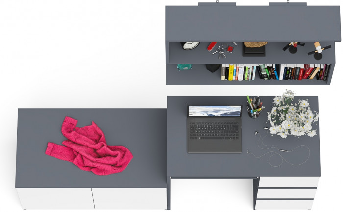 Мори Стол компьютерный МС-6 правый + Тумба МА900.1 + Полка 900, цвет графит/белый, ШхГхВ 180,4х50,4х209,6 см., НЕ универсальная сборка