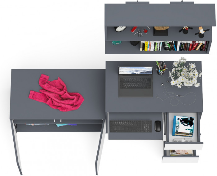 Мори Стол компьютерный МС-6 правый + Тумба МА900.1 + Полка 900, цвет графит/белый, ШхГхВ 180,4х50,4х209,6 см., НЕ универсальная сборка