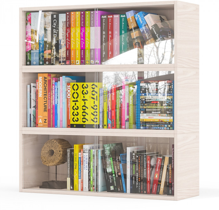 Три полки книжных С-МД-КН01, ясень шимо светлый