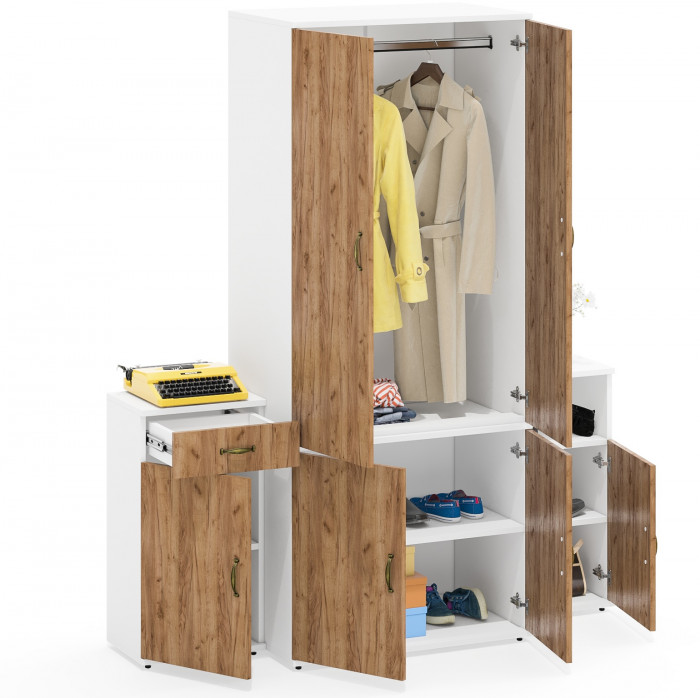 Лидер-8 Шкаф МД 19Б + Тумба МД 3.15 + Тумба МД 3.19, белый шагрень/крафт золото