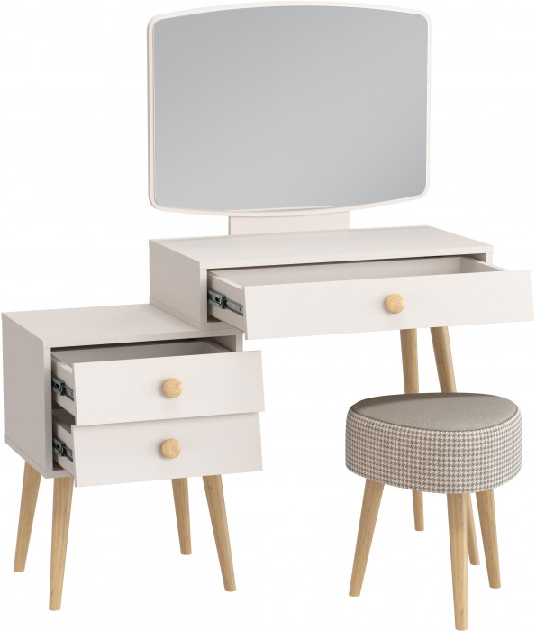 Афина Спальня 4-25901М1к.с. Трюмо + Банкетка 6-5134ТКбеж Ева, цвет кашемир серый/ткань бежевая, ШхГхВ 105х38,6х129 + 38х38х45 см., универс. сб.