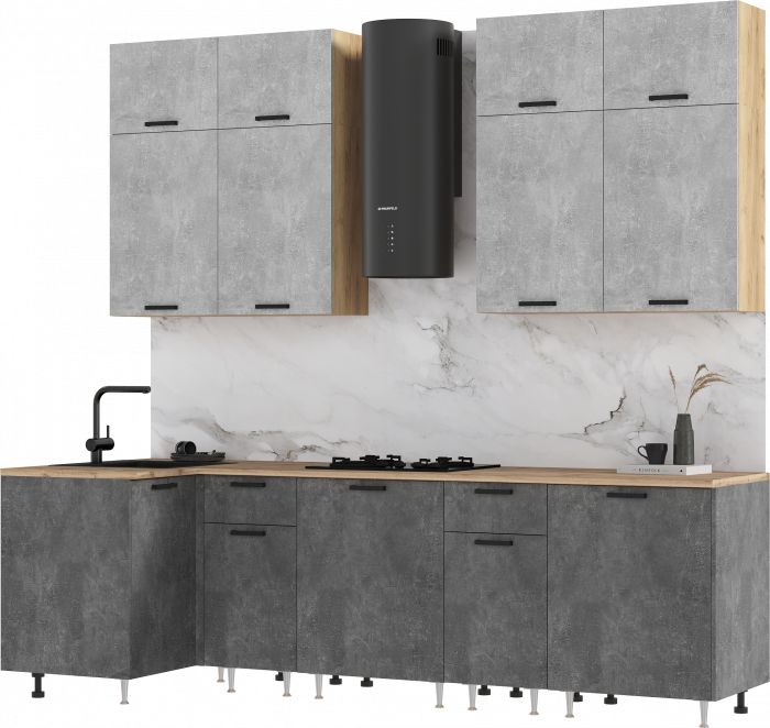 Кухня Рио NEW 1,0х2,6м/1080м (490), Компановка №3, Дуб крафт/Бетон светлый/ Бетон темный