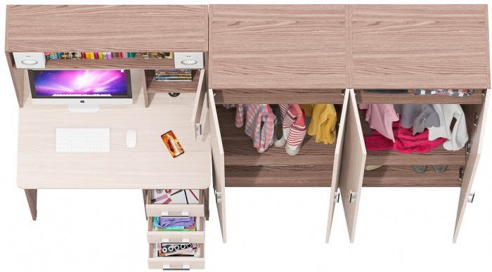 С-МД-СК9 Компоновка № 01, цвет ясень шимо светлый/ясень шимо тёмный, ШхГхВ 242х70х160 см., НЕ универсальная сборка