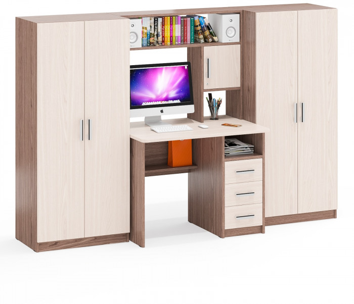 С-МД-СК9 Компоновка № 01, цвет ясень шимо светлый/ясень шимо тёмный, ШхГхВ 242х70х160 см., НЕ универсальная сборка