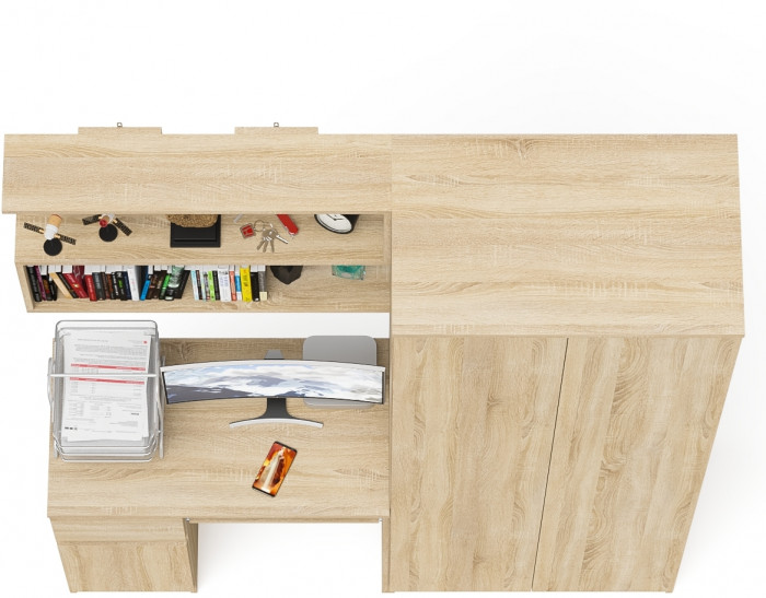 Мори Стол компьютерный МС-1 левый + Шкаф МШ800.1 + Полка 900, цвет дуб сонома, ШхГхВ 170,4х50,4х209,6 см., НЕ универсальная сборка