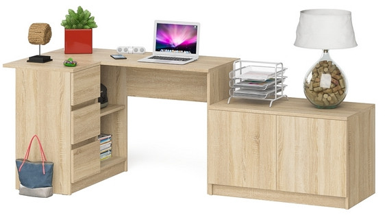 Мори Стол компьютерный МС-16 левый + Тумба МА900.1, цвет дуб сонома, ШхГхВ 214,8х84,9х76,6 см., выдвижные ящики слева, НЕ универсальная сборка