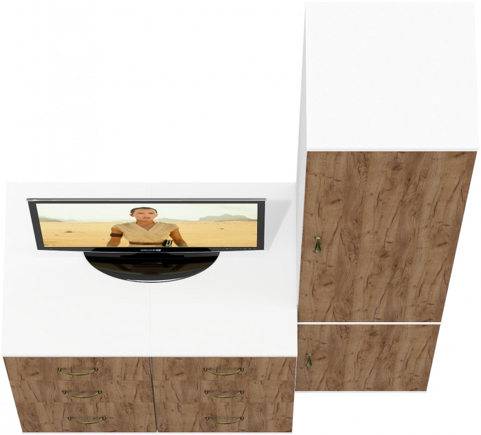 Лидер-8 Пенал МД 21Б + Тумба МД 3.16 + Тумба МД 3.16, белый шагрень/крафт золото