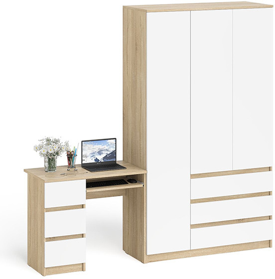 Мори Стол компьютерный МС-6 левый + Шкаф МШ1200.1, цвет дуб сонома/белый, ШхГхВ 210,4х50,4х209,6 см., выдвижные ящики слева, НЕ универсальная сборка
