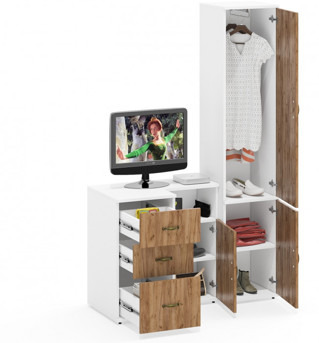 Лидер-8 Пенал МД 21Б + Тумба МД 3.16 + Тумба МД 3.19, белый шагрень/крафт золото