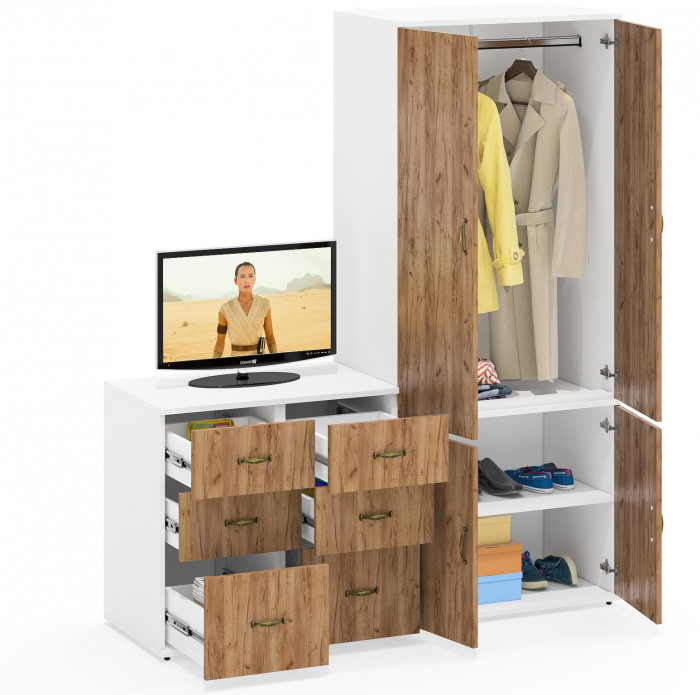 Лидер-8 Шкаф МД 19Б + Тумба МД 3.16 + Тумба МД 3.16, белый шагрень/крафт золото