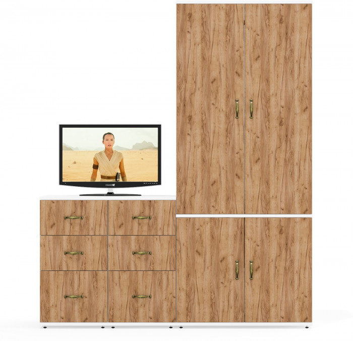 Лидер-8 Шкаф МД 19Б + Тумба МД 3.16 + Тумба МД 3.16, белый шагрень/крафт золото