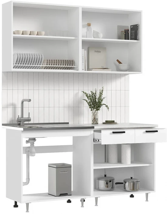 ЛДСП Кухня Рио NEW 1,6м (490), крафт белый/белый/антарес