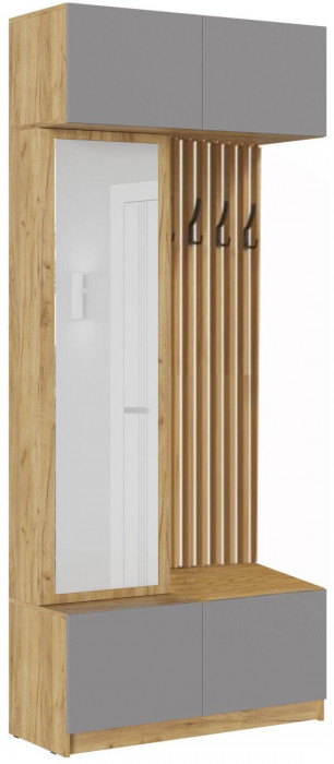 Прихожая Роджинамиф, Крафт Золотой/Белый глянец, кромка Сонома