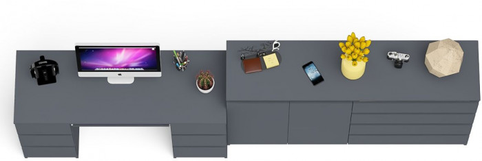 Мори Стол компьютерный МС-2 + Комод МК1600.1, цвет графит, ШхГхВ 295,8х50х94 см., универсальная сборка