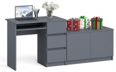 Мори Стол компьютерный МС-6 правый + Тумба МА900.1, цвет графит, ШхГхВ 180,4х50,4х76,6 см., выдвижные ящики справа, НЕ универсальная сборка