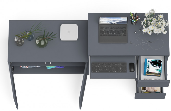 Мори Стол компьютерный МС-6 правый + Тумба МА900.1, цвет графит, ШхГхВ 180,4х50,4х76,6 см., выдвижные ящики справа, НЕ универсальная сборка