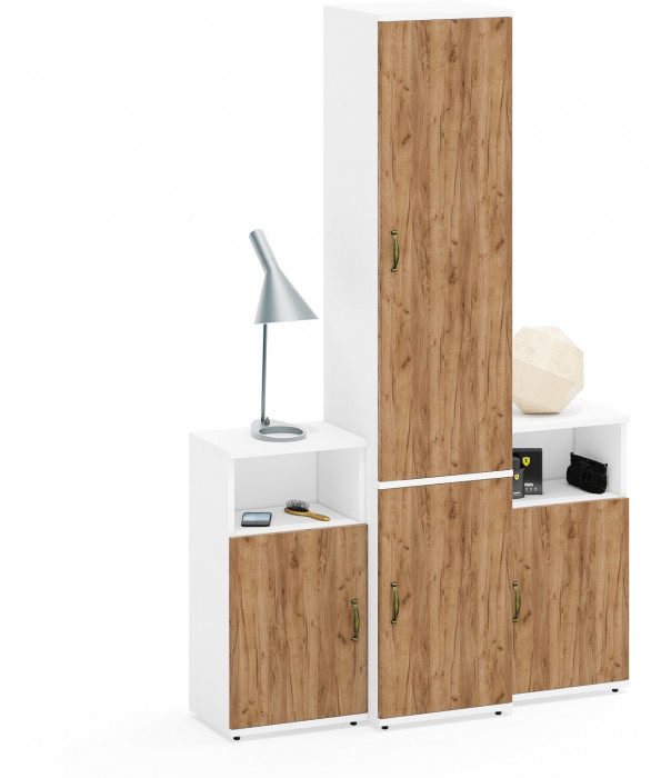 Лидер-8 Пенал МД 21Б + Тумба МД 3.19 + Тумба МД 3.19, белый шагрень/крафт золото