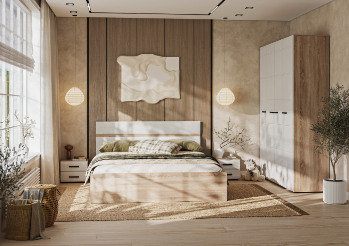 ЛИБЕРТИ ШК 04 Шкаф 4-х створчатый (1600х2100х500) Фасад МДФ БЕЛЫЙ ГЛЯНЕЦ/Корпус ДУБ СОНОМА